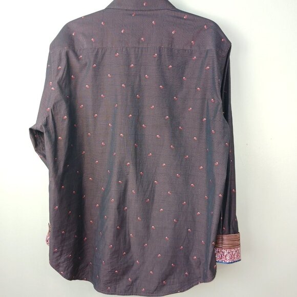 ROBERT GRAHAM BUTTON DOWN SHIRT, FLIP CUFF, DEEP WINE WITH PAISLEY DESIGN XL - Picture 5 of 8